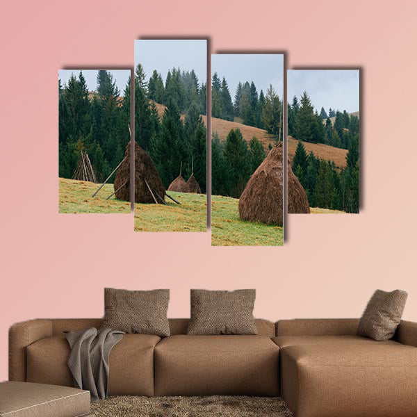Hills in the mountain village, Rick dry hay multi panel canvas wall art