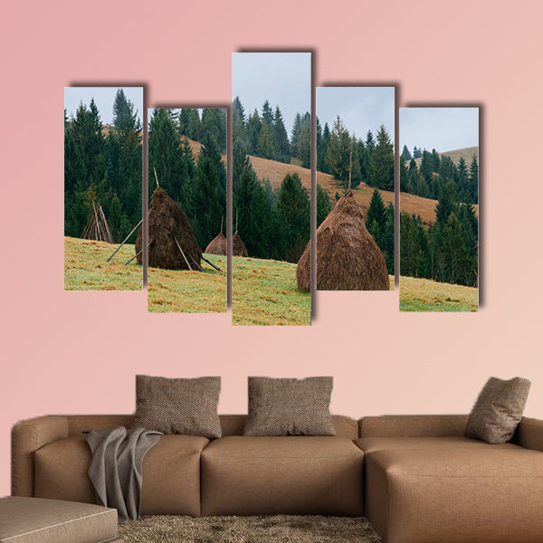Hills in the mountain village, Rick dry hay multi panel canvas wall art