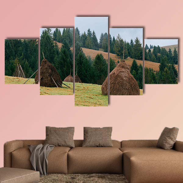 Hills in the mountain village, Rick dry hay multi panel canvas wall art