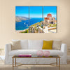 Amazing view on remote church with red roofing on the Cliff of the sea, Greece Multi Panel Canvas Wall Art