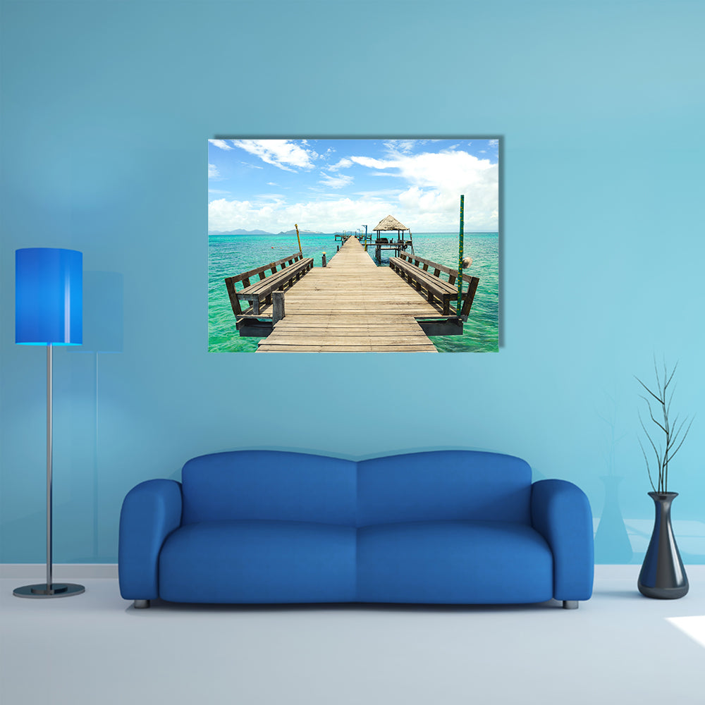 Wooden pier on summer season in Kho mak Thailand Multi Panel Canvas Wall Art