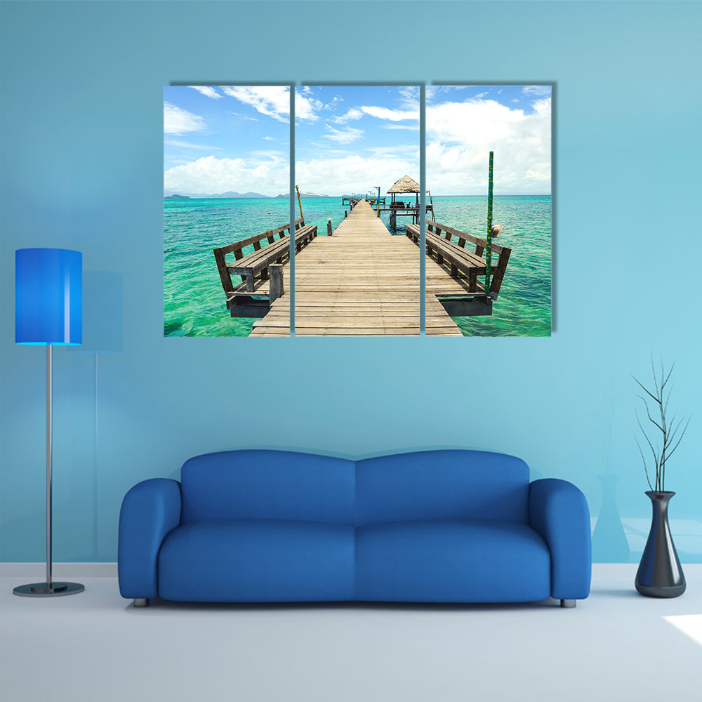 Wooden pier on summer season in Kho mak Thailand Multi Panel Canvas Wall Art