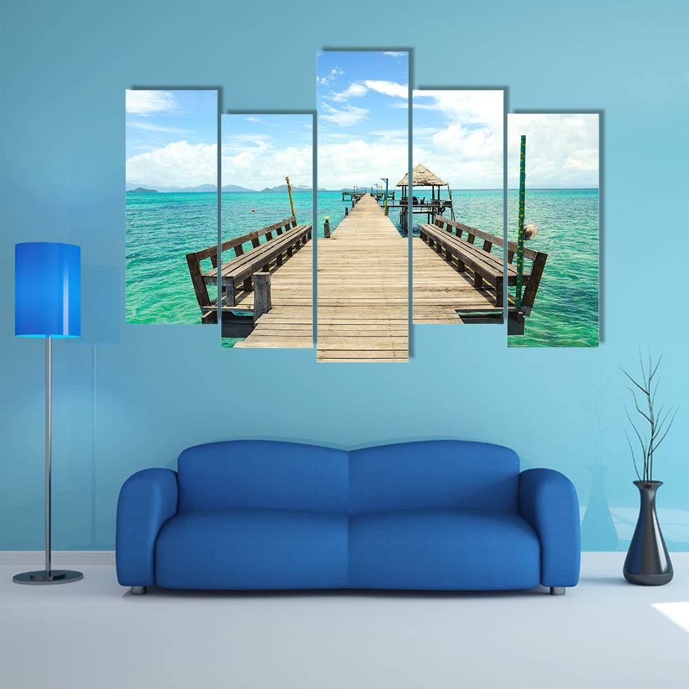 Wooden pier on summer season in Kho mak Thailand Multi Panel Canvas Wall Art