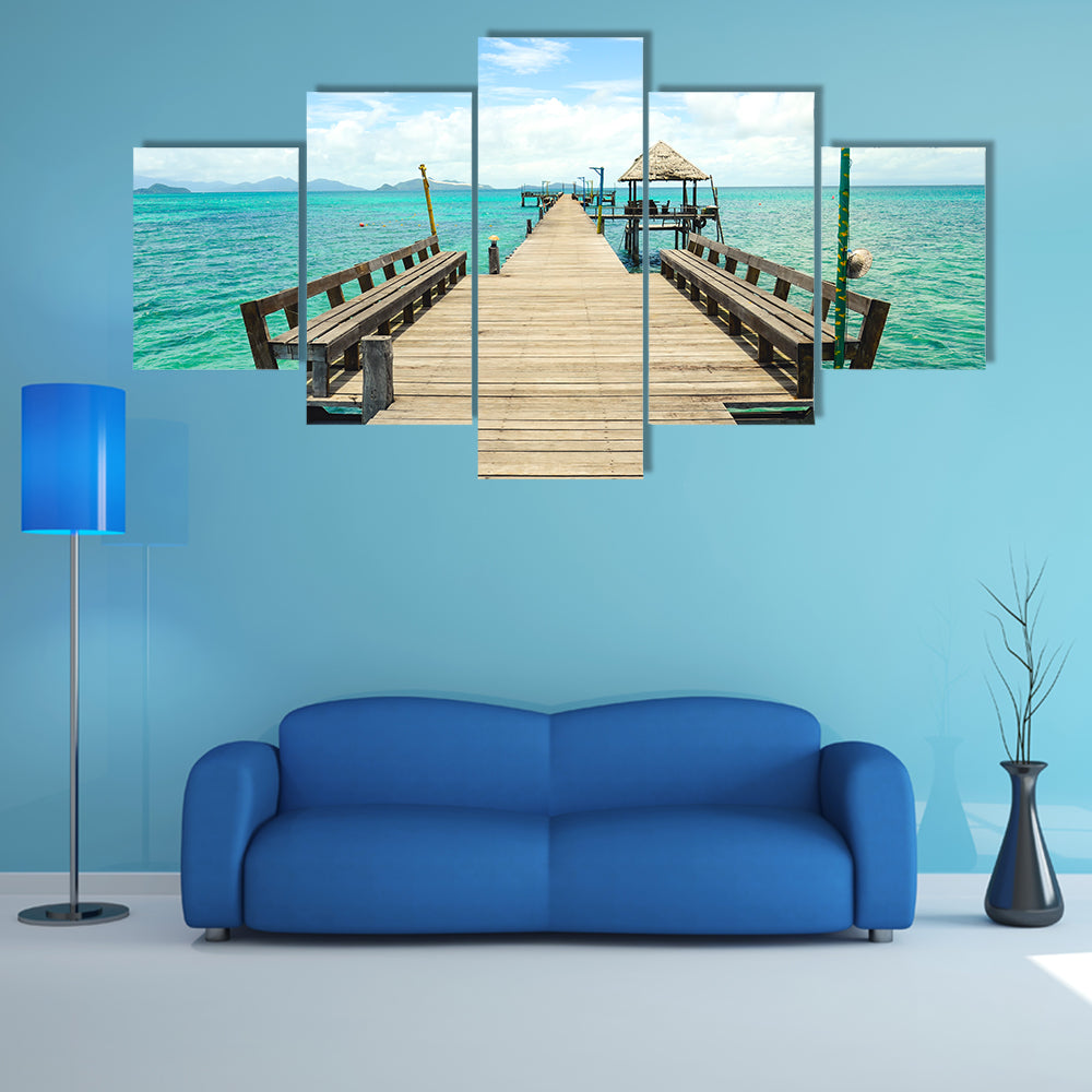 Wooden pier on summer season in Kho mak Thailand Multi Panel Canvas Wall Art