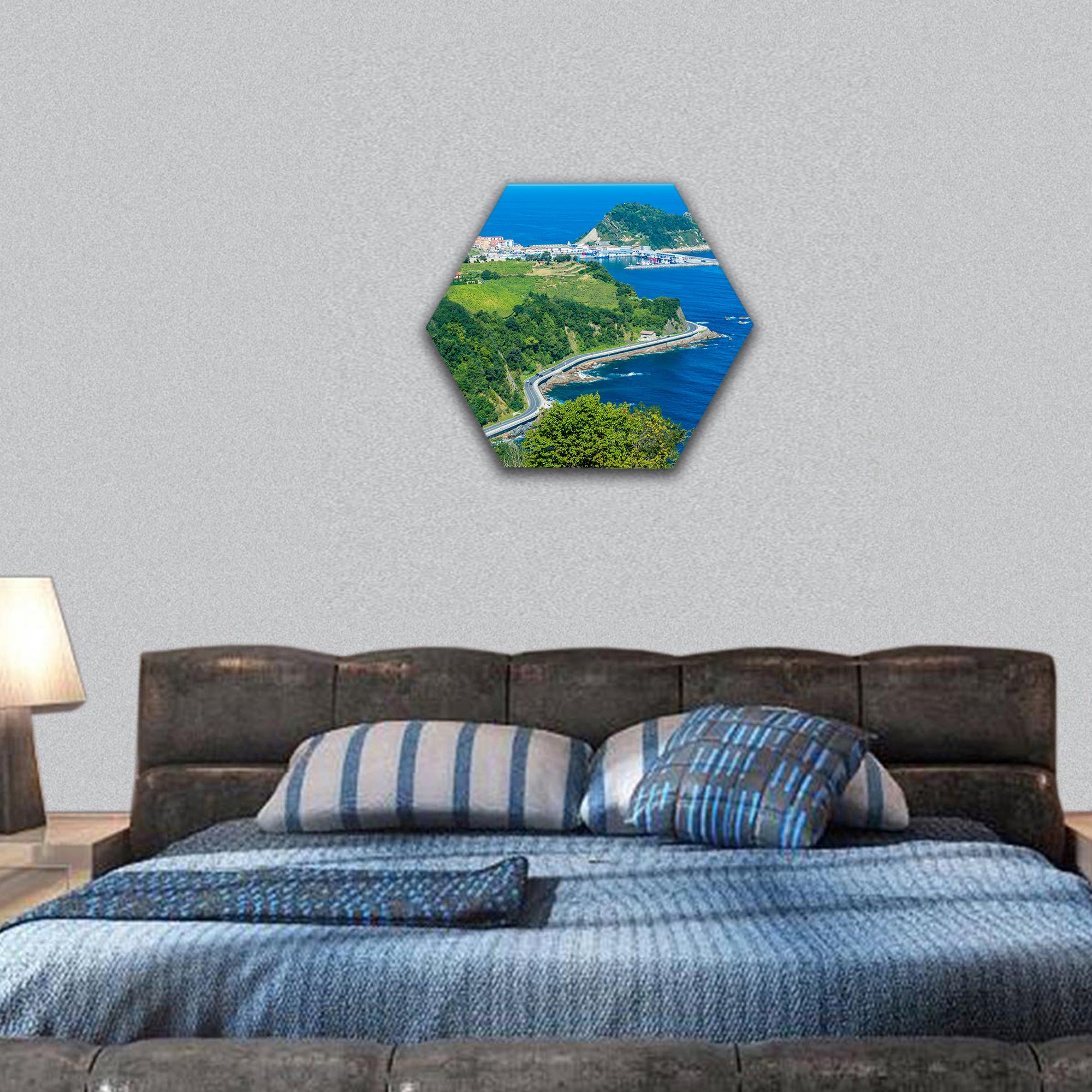Coast of Basque Country, Getaria, Spain hexagonal canvas wall art