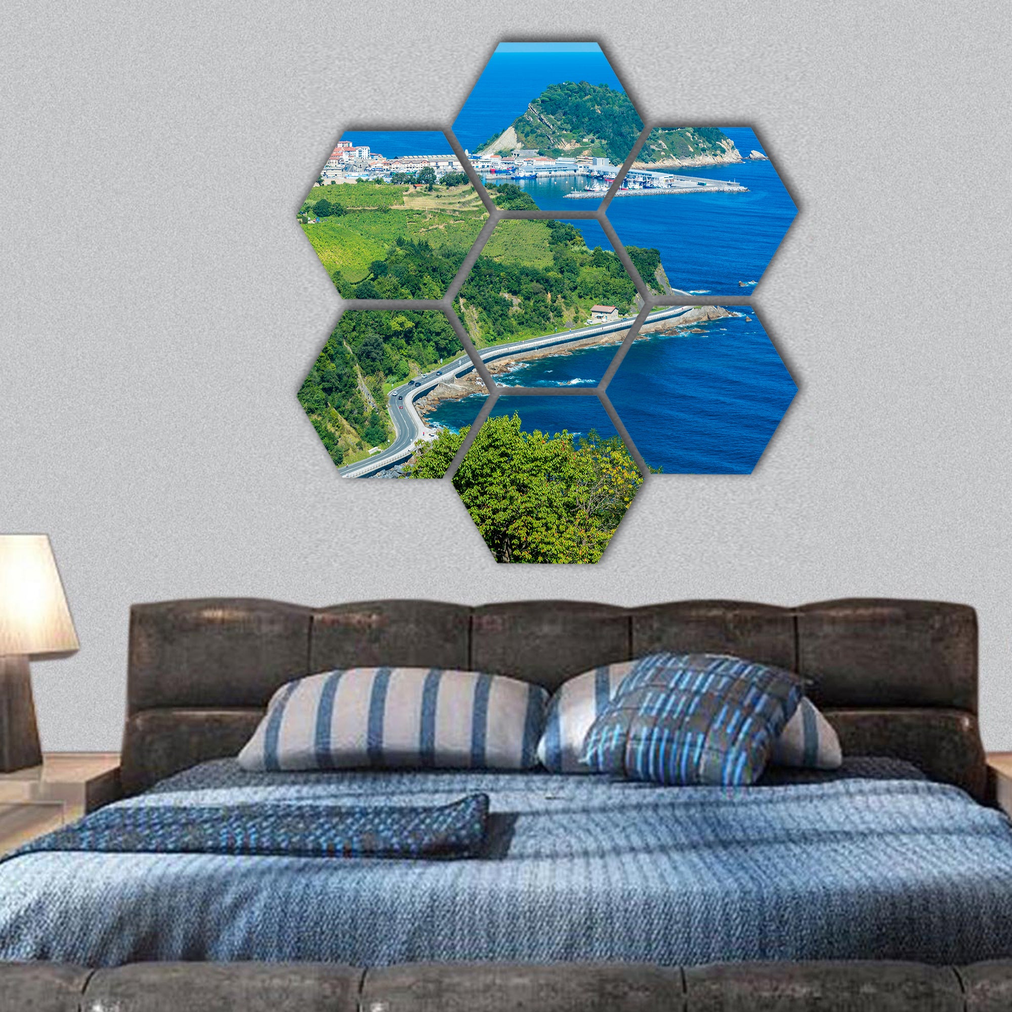 Coast of Basque Country, Getaria, Spain hexagonal canvas wall art