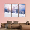 Snow covered trees in the mountains at sunset. Beautiful winter landscape wall art