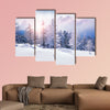 Snow covered trees in the mountains at sunset. Beautiful winter landscape wall art