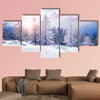 Snow covered trees in the mountains at sunset. Beautiful winter landscape wall art