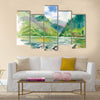 Watercolor summer river landscape vector Multi Panel Canvas Wall Art