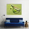 Tennis racket and balls on the court grass Multi panel canvas wall art