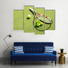 Tennis racket and balls on the court grass Multi panel canvas wall art