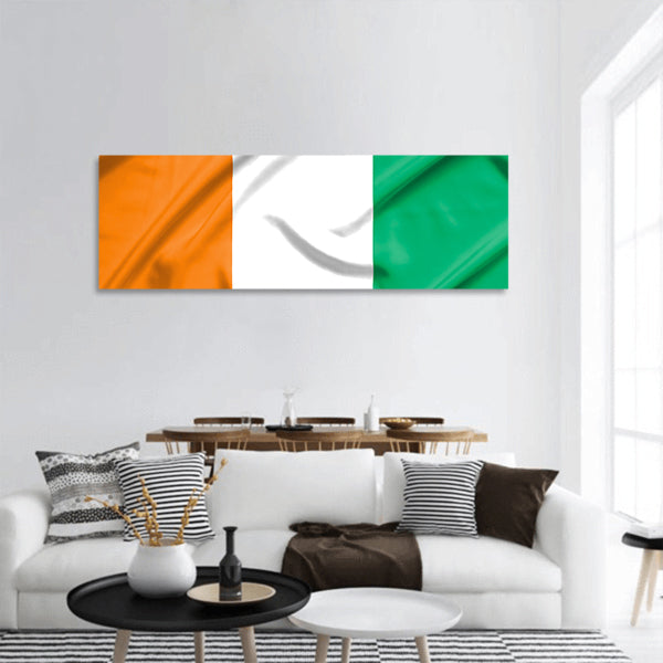 Ivory Coast flag on silk panoramic canvas wall art