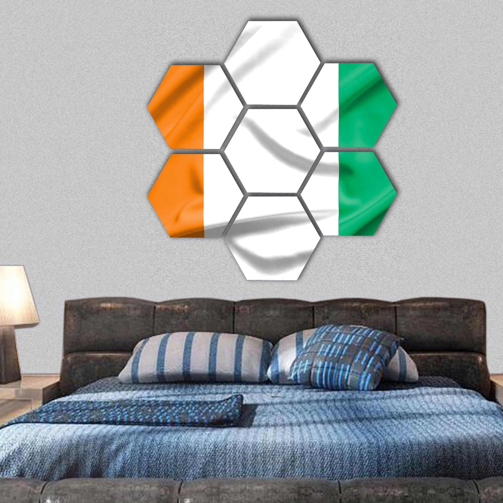 Ivory Coast flag on soft and smooth silk texture hexagonal canvas wall art