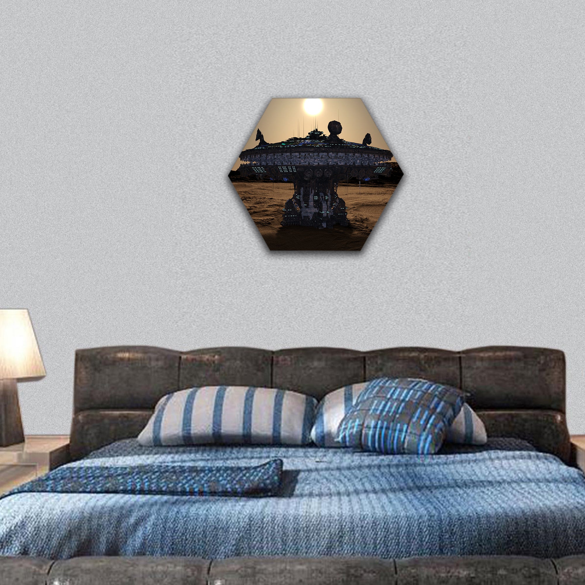 Space station hexagonal canvas wall art