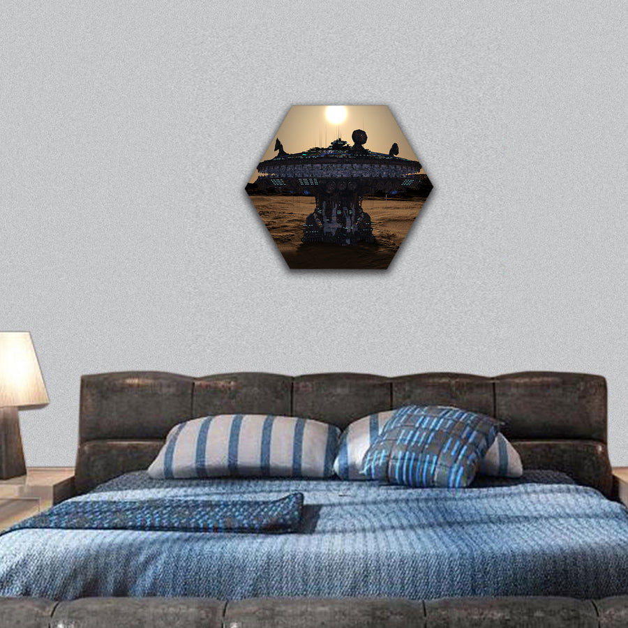 Space station hexagonal canvas wall art