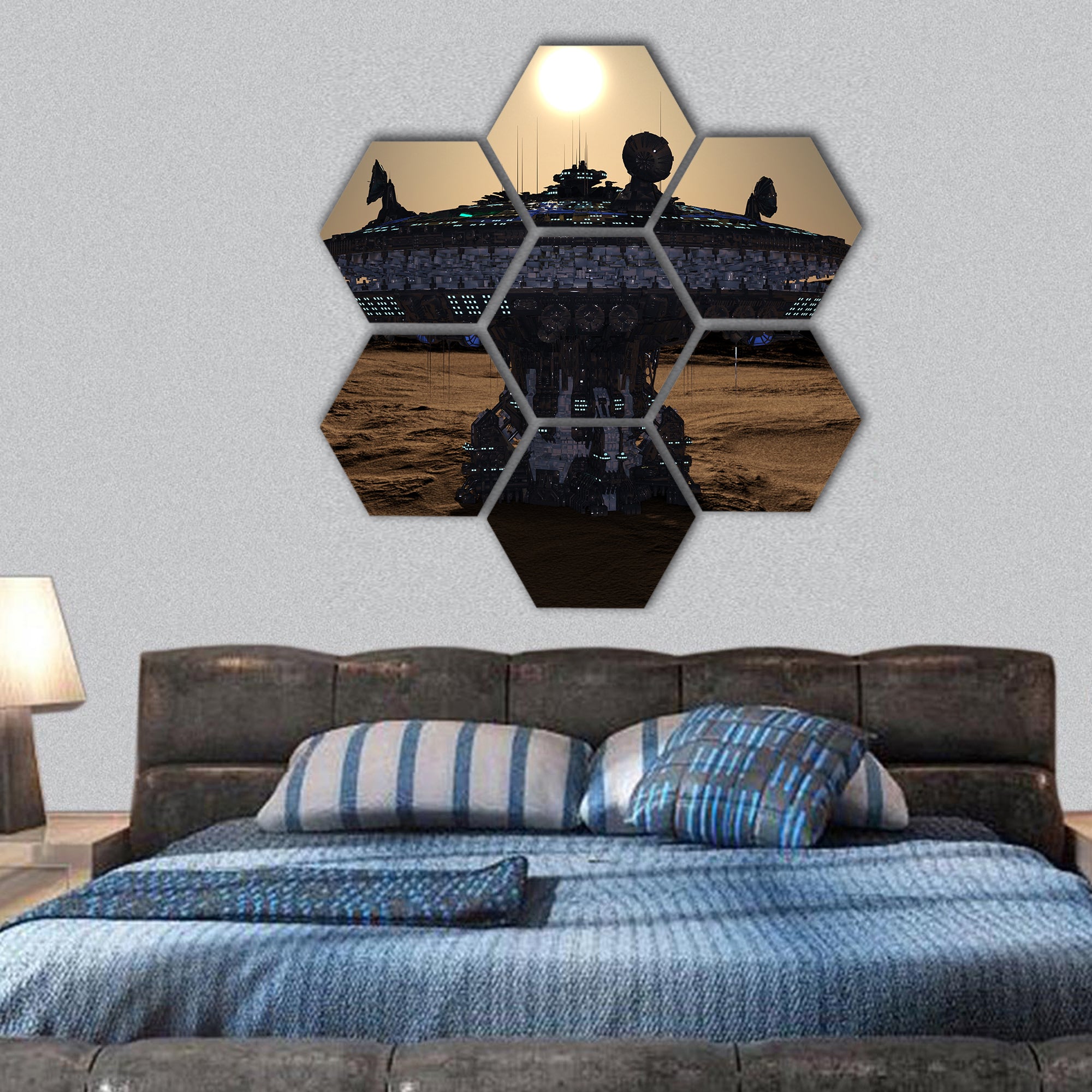 Space station hexagonal canvas wall art