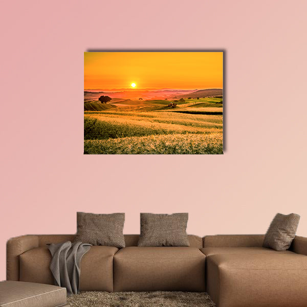 Golden sunset over Tuscan fields in Italy  multi panel canvas wall art