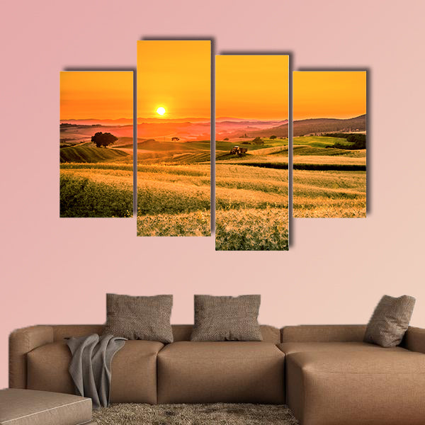 Golden sunset over Tuscan fields in Italy  multi panel canvas wall art