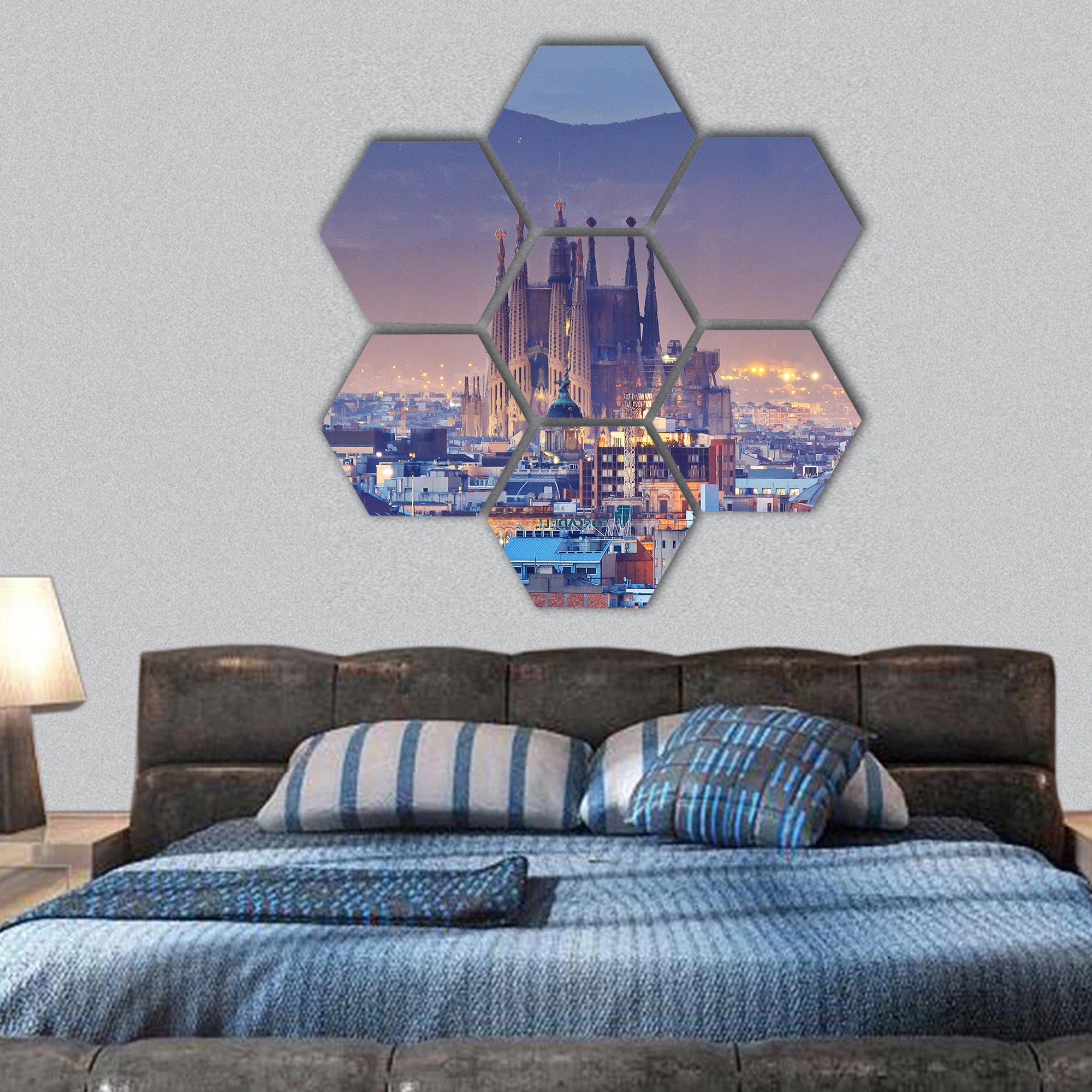 Barcelona in Spain hexagonal canvas wall art