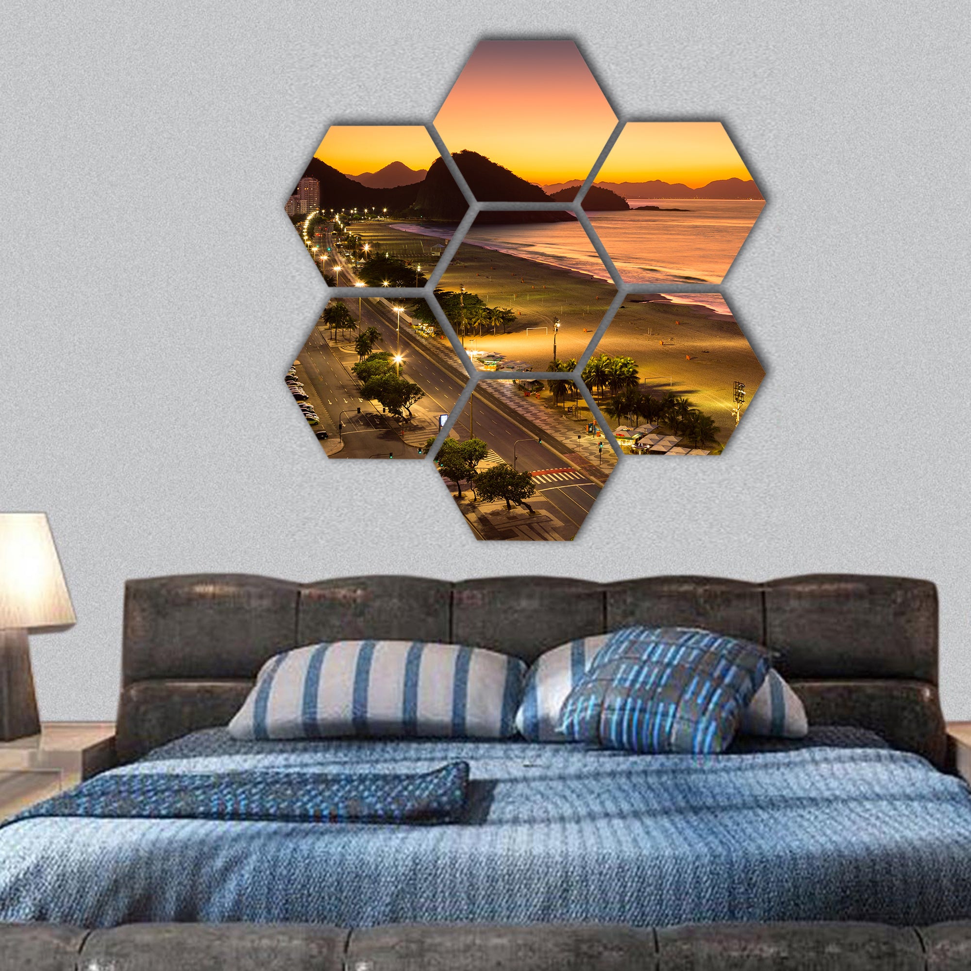 Copacabana Beach at dawn, in Rio de Janeiro hexagonal canvas wall art