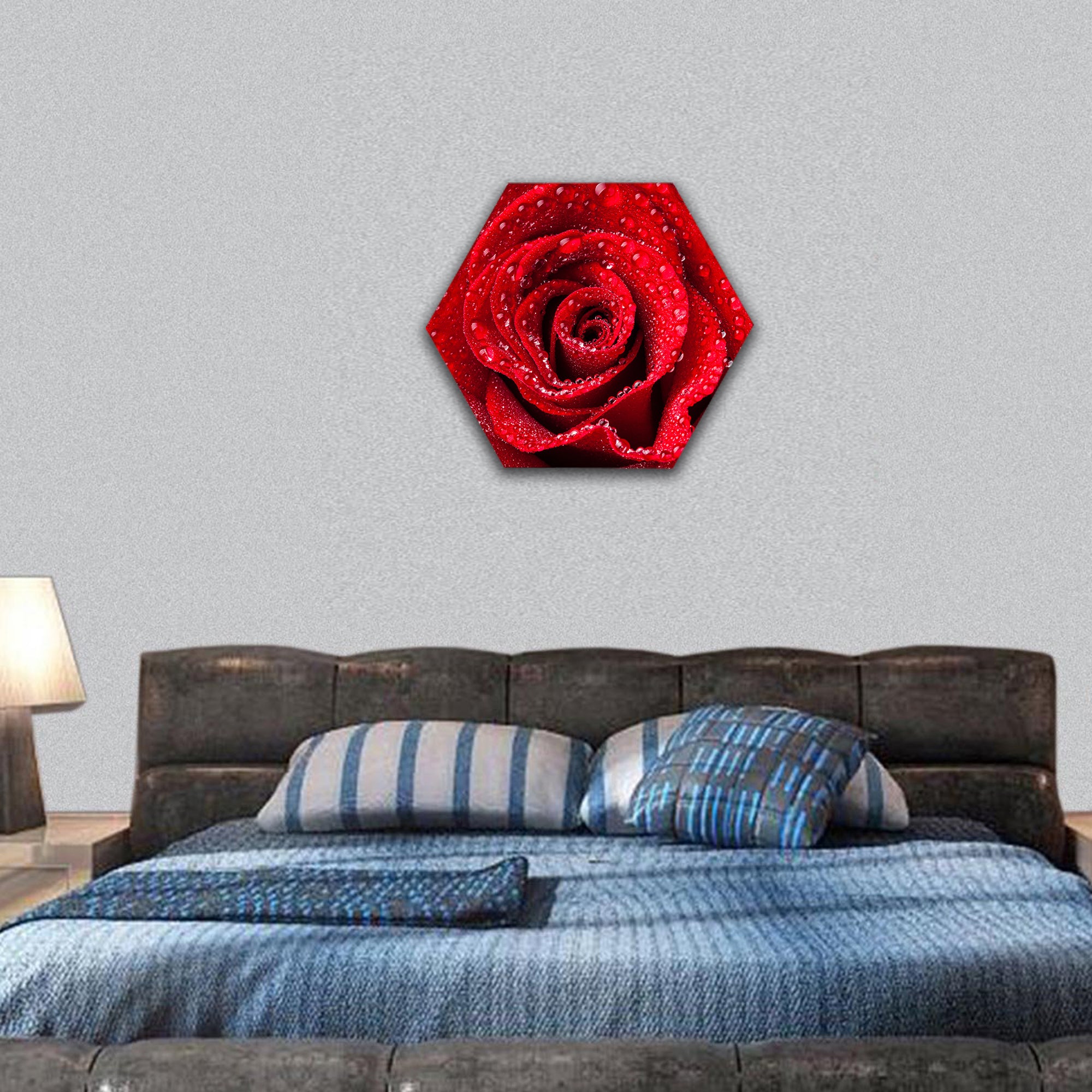 Beautiful close up red rose hexagonal canvas wall art