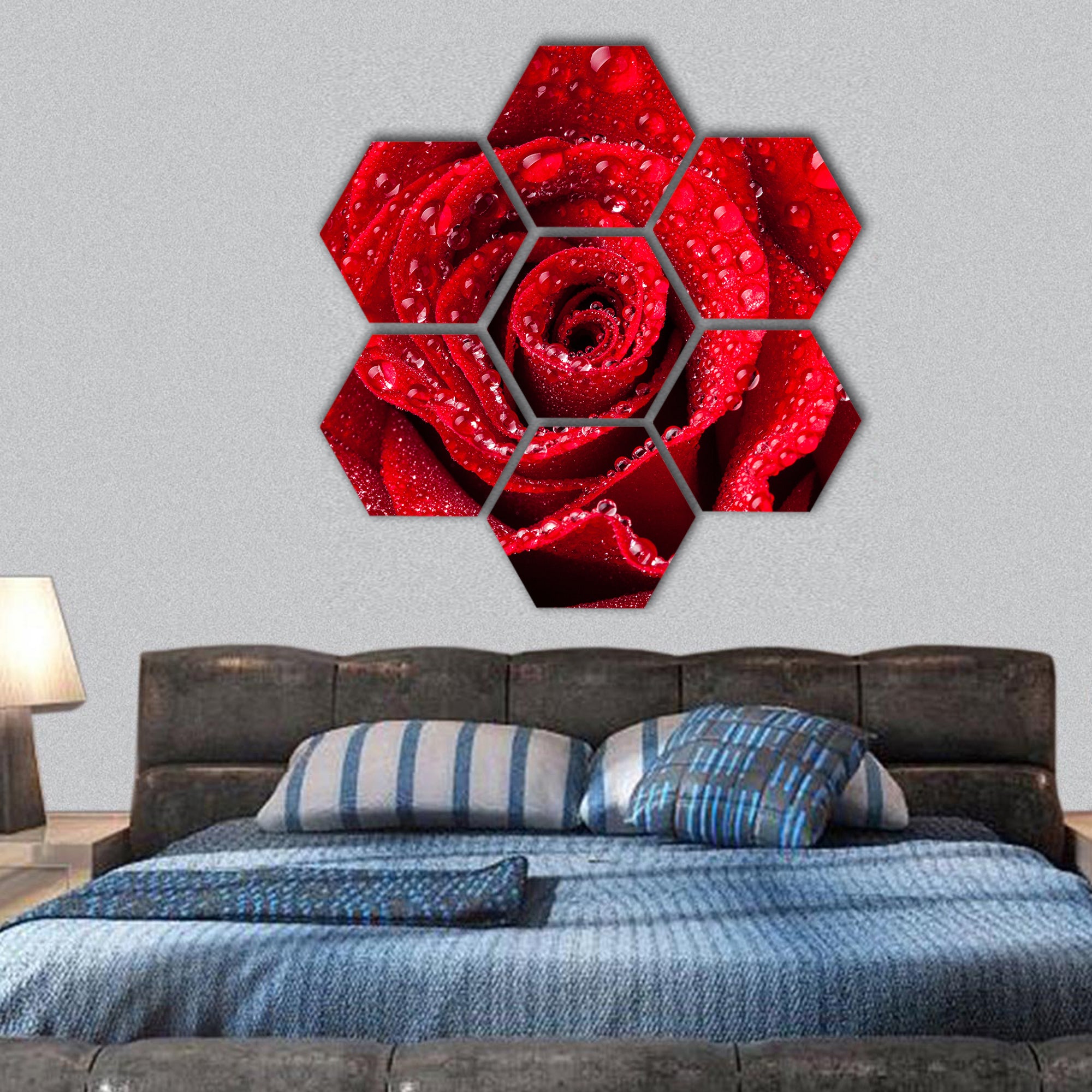 Beautiful close up red rose hexagonal canvas wall art