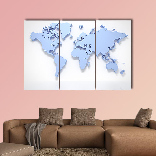 3D world map isolated on white with clipping path multi panel canvas wall art