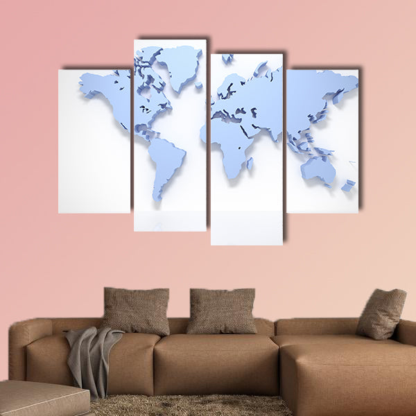 3D world map isolated on white with clipping path multi panel canvas wall art
