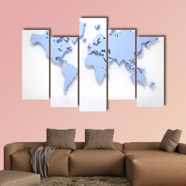 3D world map isolated on white with clipping path multi panel canvas wall art