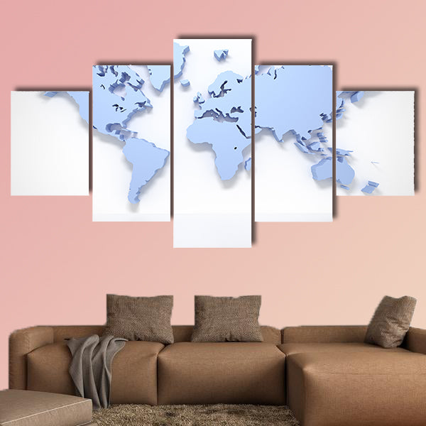 3D world map isolated on white with clipping path multi panel canvas wall art