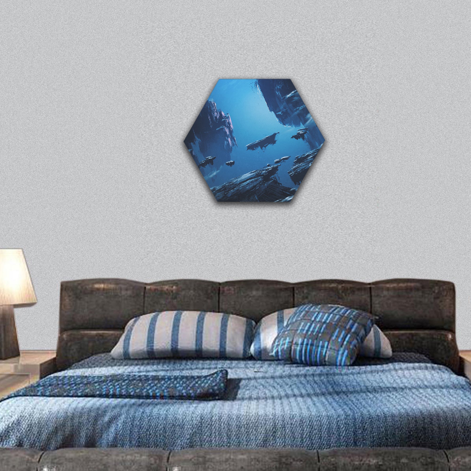 Fantasy island floating in the sky  hexagonal canvas wall art