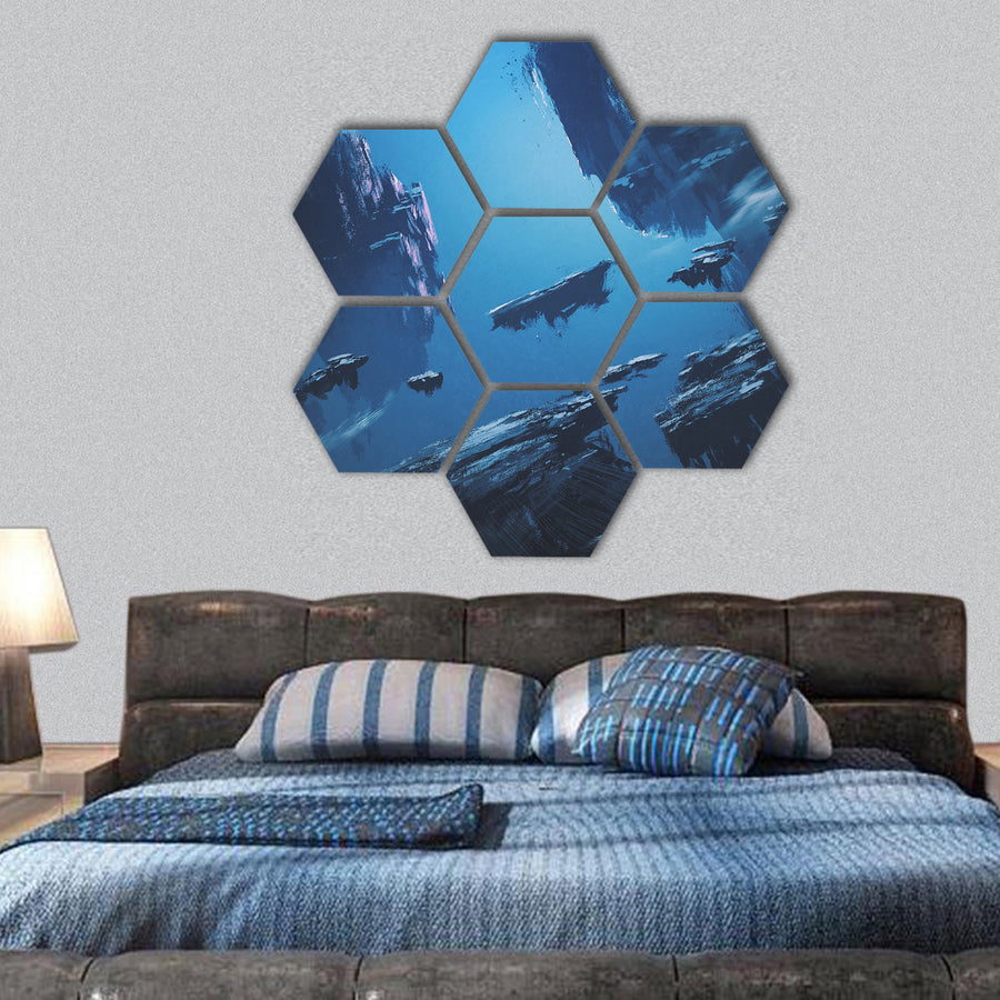 Fantasy island floating in the sky  hexagonal canvas wall art