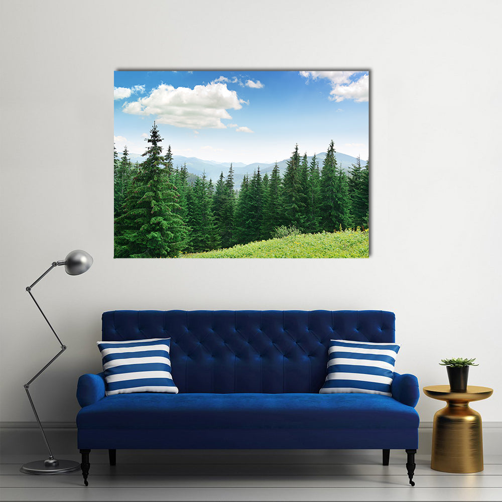 The Beauty Of The Pine Trees With The Big Mountains Behind, Multi Panel Canvas Wall Art