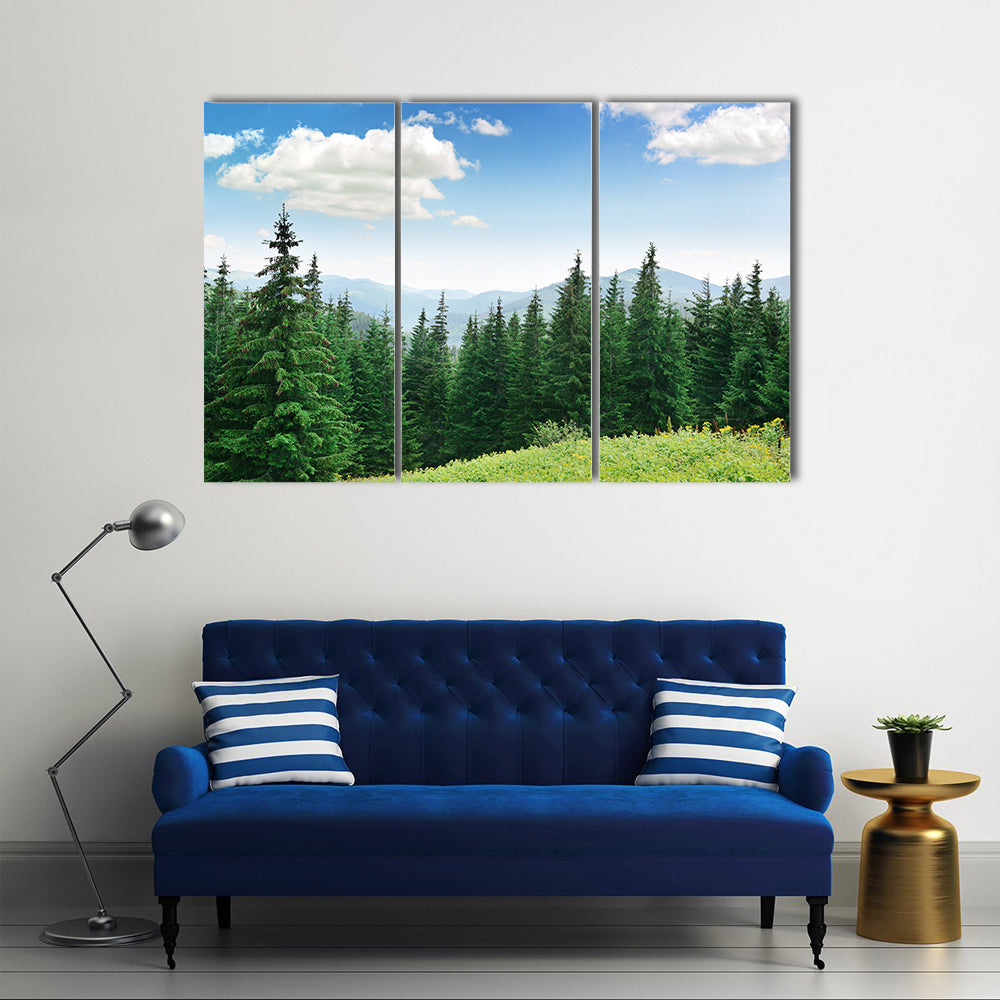 The Beauty Of The Pine Trees With The Big Mountains Behind, Multi Panel Canvas Wall Art