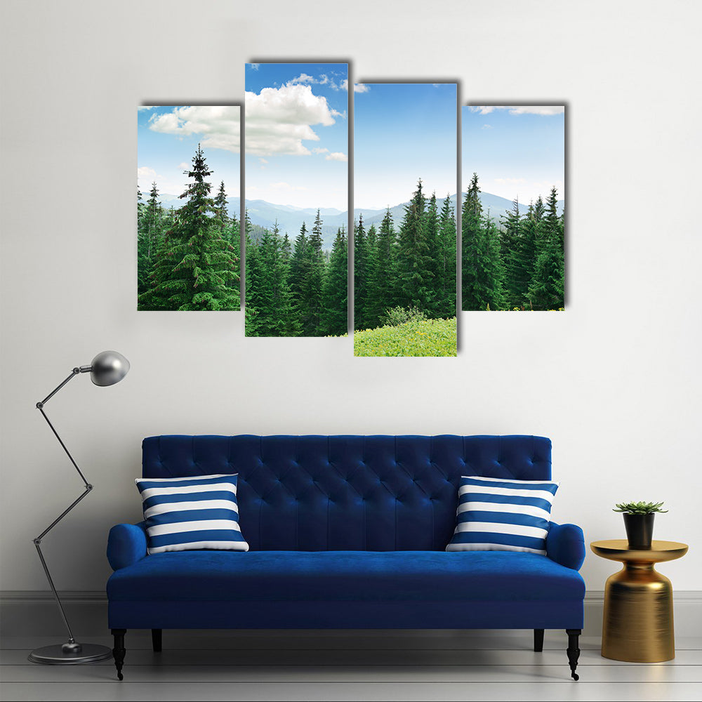 The Beauty Of The Pine Trees With The Big Mountains Behind, Multi Panel Canvas Wall Art