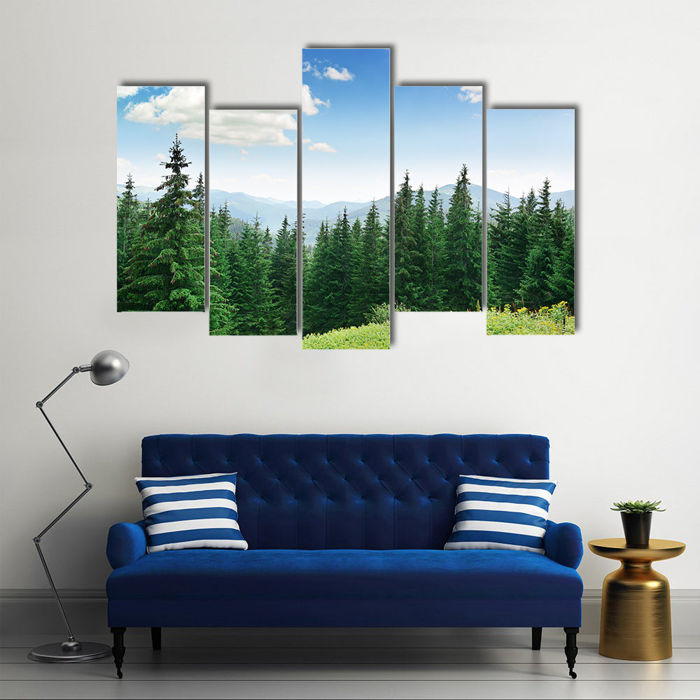 The Beauty Of The Pine Trees With The Big Mountains Behind, Multi Panel Canvas Wall Art