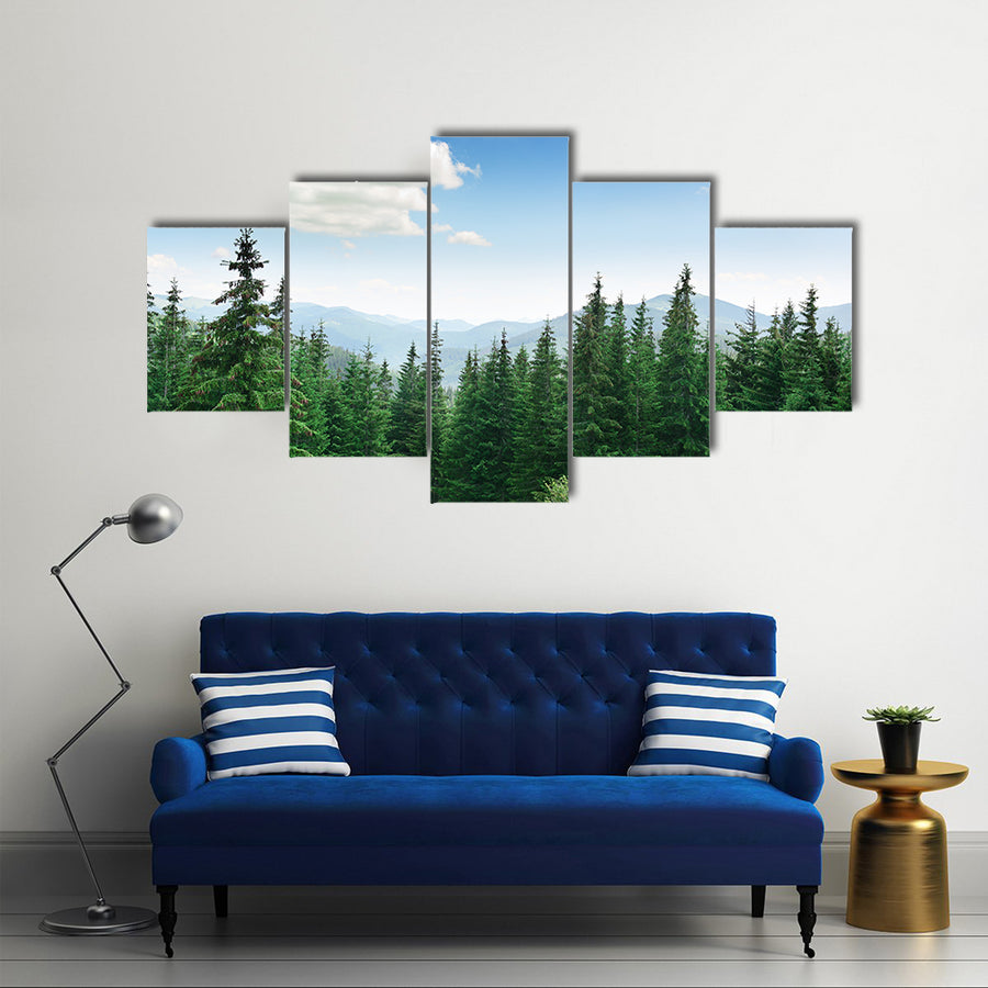 The Beauty Of The Pine Trees With The Big Mountains Behind, Multi Panel Canvas Wall Art