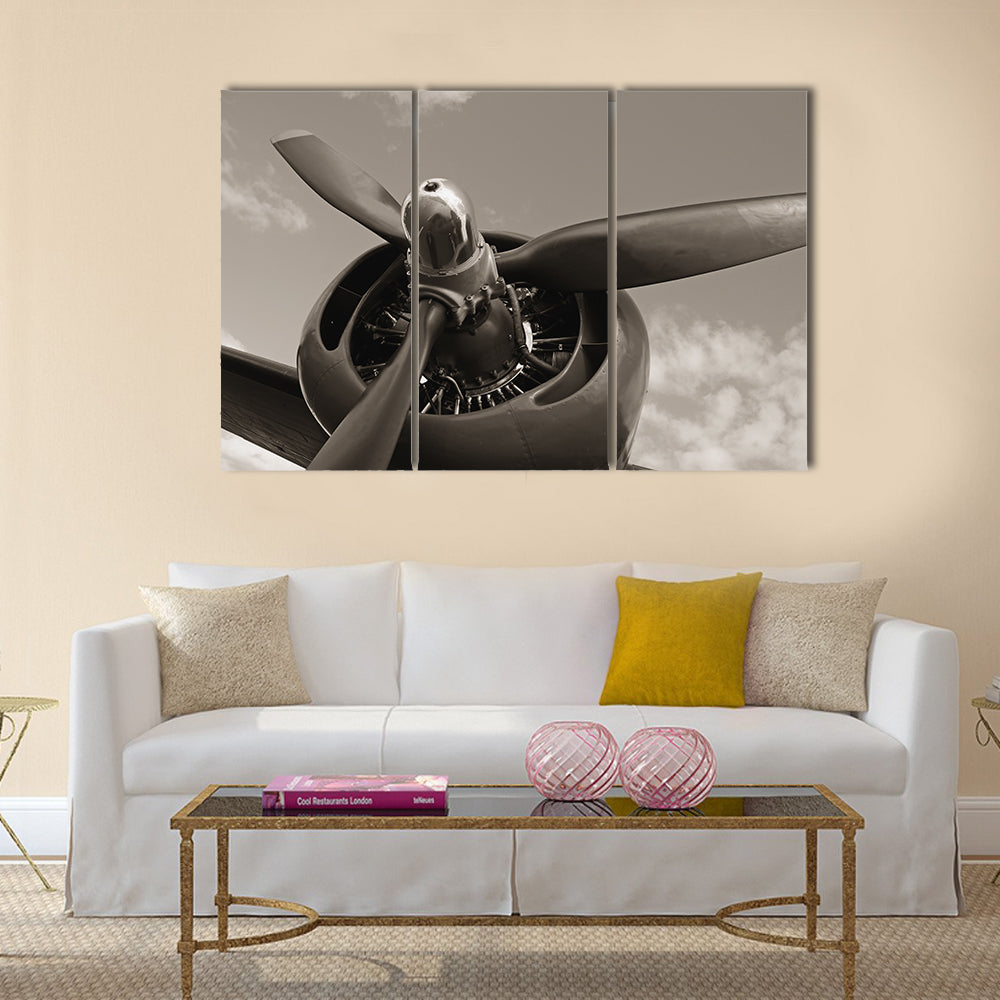 Old airplane propeller multi panel canvas wall art