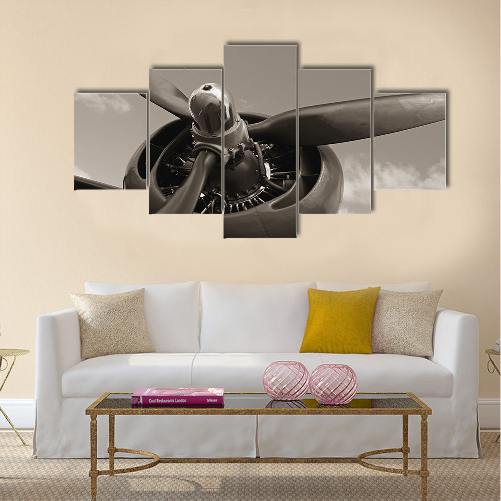 Old airplane propeller multi panel canvas wall art