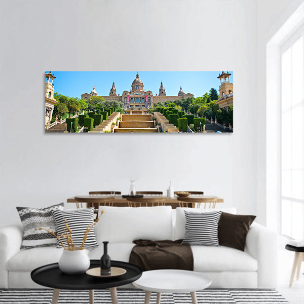 Palau Nacional on Montjuic Hill in Barcelona, Spain Panoramic Canvas Wall Art