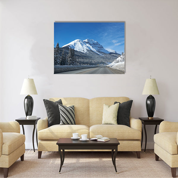 Empty open road at Banff Canada in winter multi panel canvas wall art