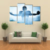 One American football player portrait in silhouette shadow on white background Multi panel canvas wall art