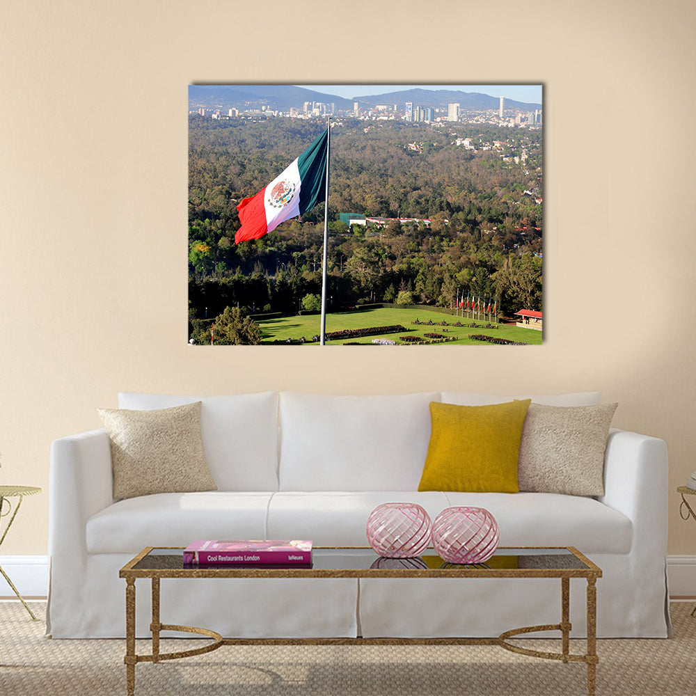 A giant Mexican national flag above Mexico City Multi panel canvas wall art