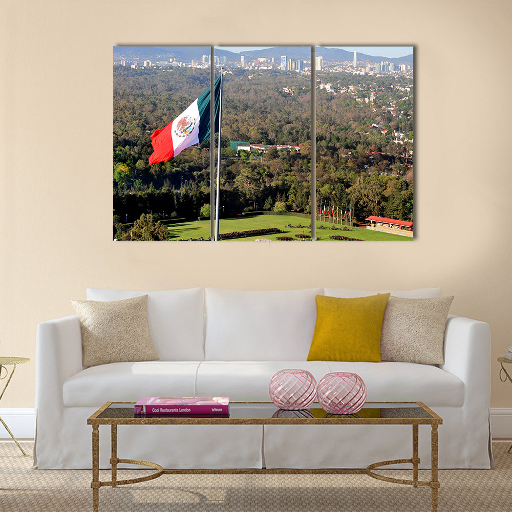 A giant Mexican national flag above Mexico City Multi panel canvas wall art