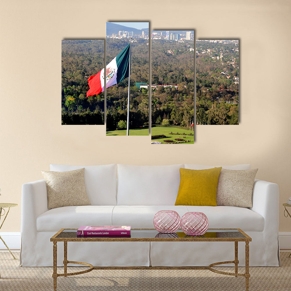 A giant Mexican national flag above Mexico City Multi panel canvas wall art
