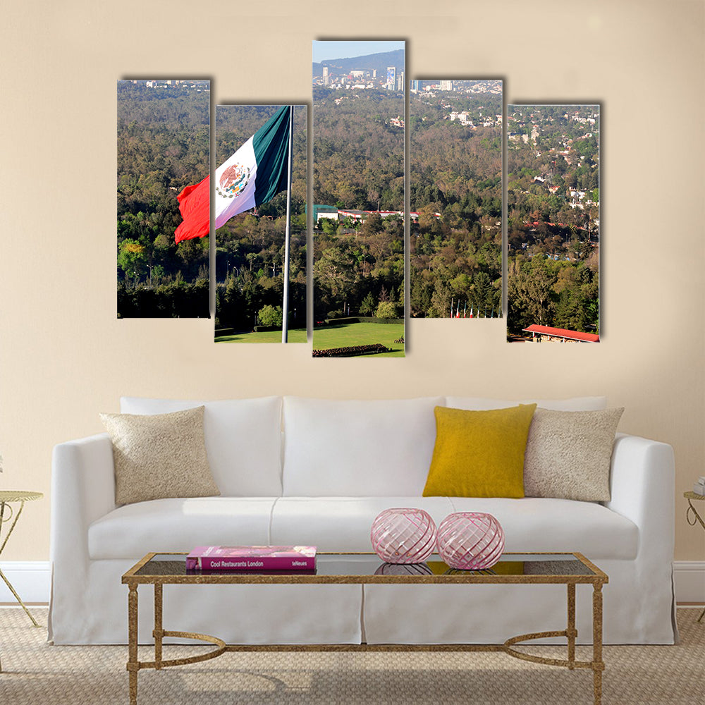 A giant Mexican national flag above Mexico City Multi panel canvas wall art