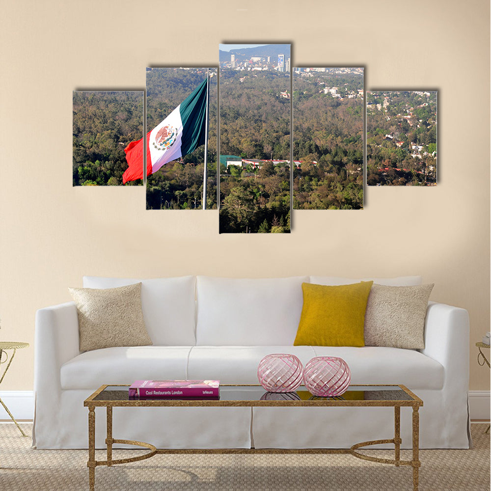 A giant Mexican national flag above Mexico City Multi panel canvas wall art