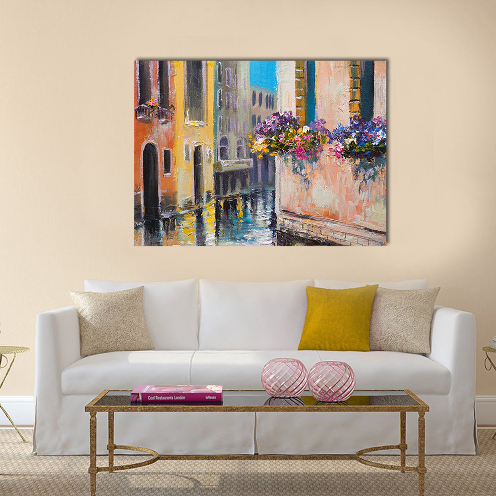 oil painting, canal in Venice, Italy Multi Panel Canvas Wall Art