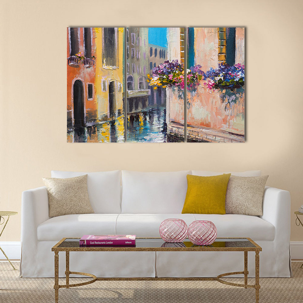 oil painting, canal in Venice, Italy Multi Panel Canvas Wall Art